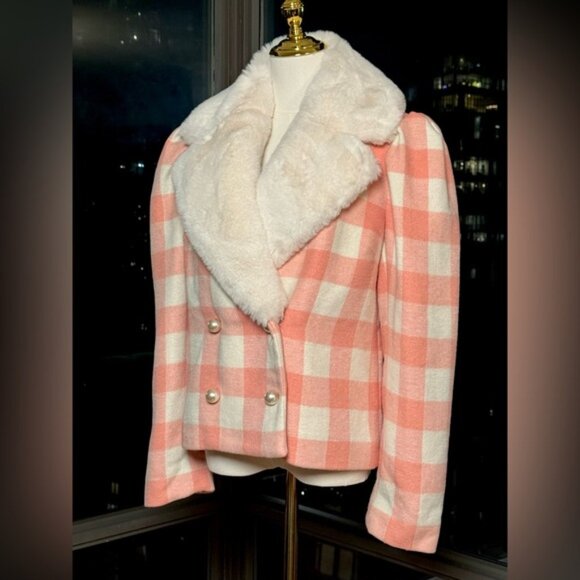 🆕 LOVESHACKFANCY 🧿 NWOT Dumont Faux Fur Collared Jacket, Crisp Peach - Sz M - Picture 10 of 16